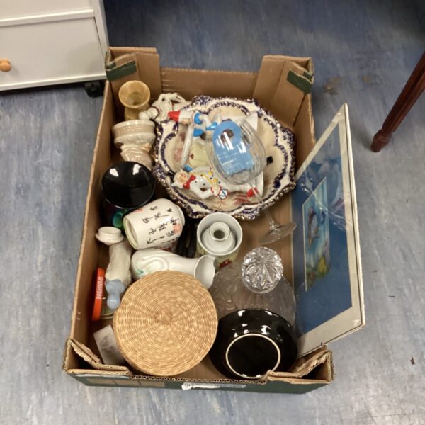 Box of mixed items inc Porcelain Figurines