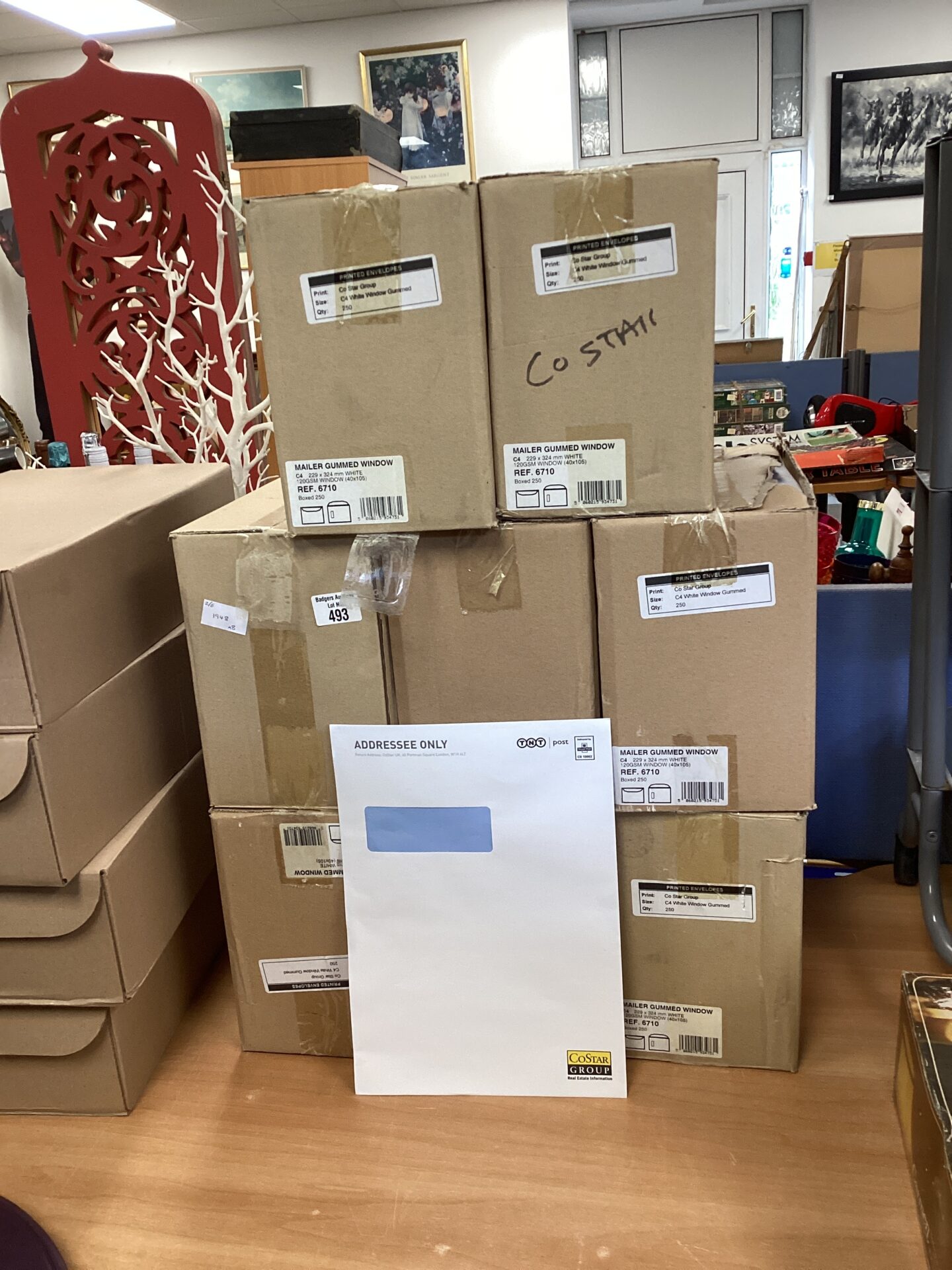 658 Eight boxes of CoStar group branded window A4 envelopes approximately 2000