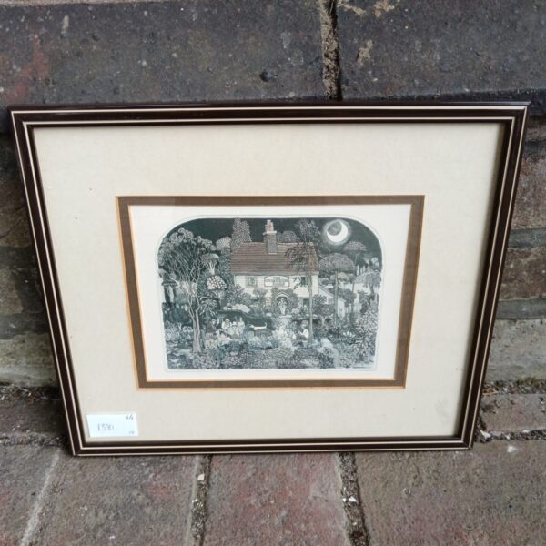 Graham Clarke print of The Gardeners Arms pub bathed in moonlight.