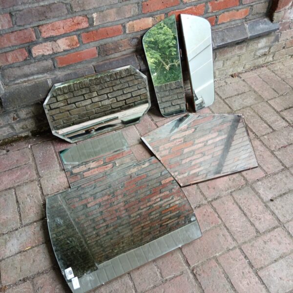 Lot of six vintage mirror panels with bevel edge detail.