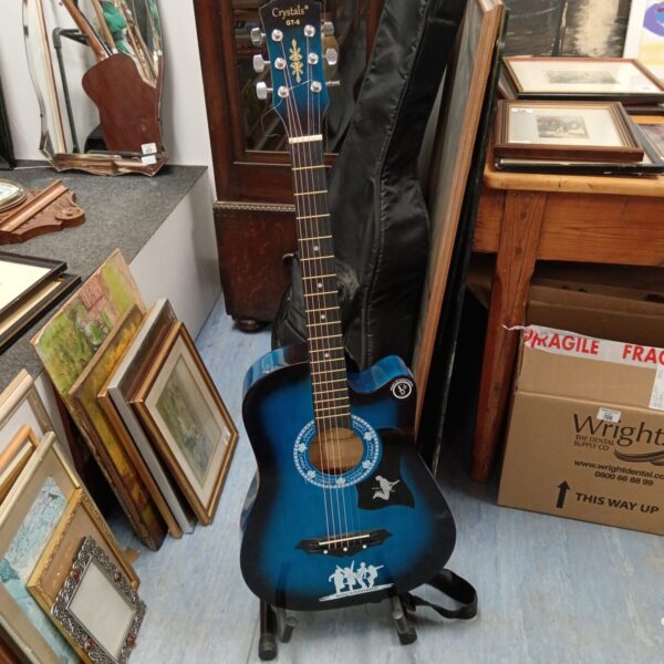 Blue Crystals gt-6 child's acoustic guitar with black carry case.
