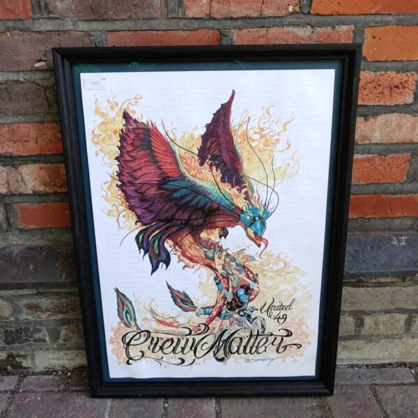 Original tattoo flash art of a biker dragon by Dom.