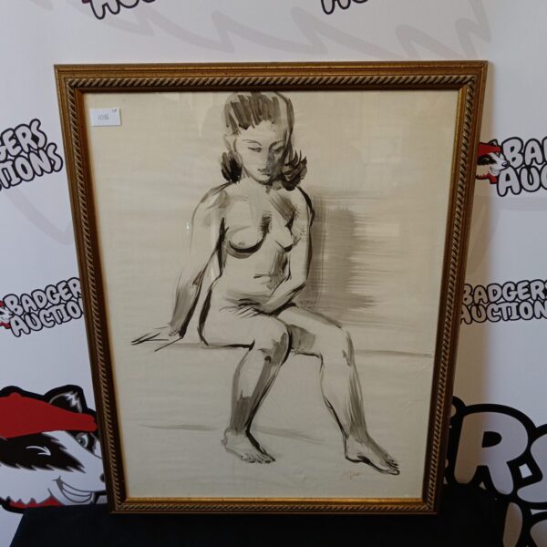 Signed watercolour painting of a seated nude figure study.