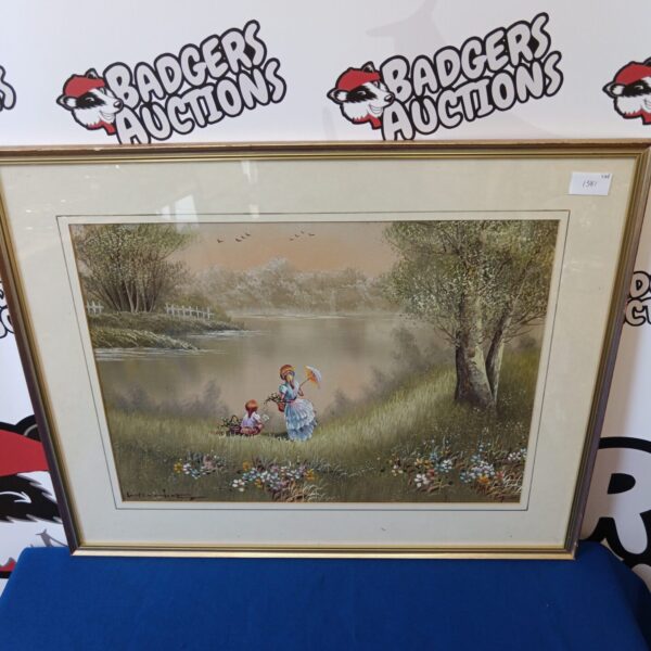 Vintage oil painting by Mcinnley of children by a river.