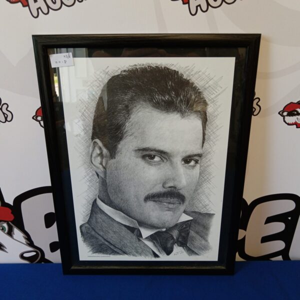 Framed Freddie Mercury portrait print by Johnathan Wood.