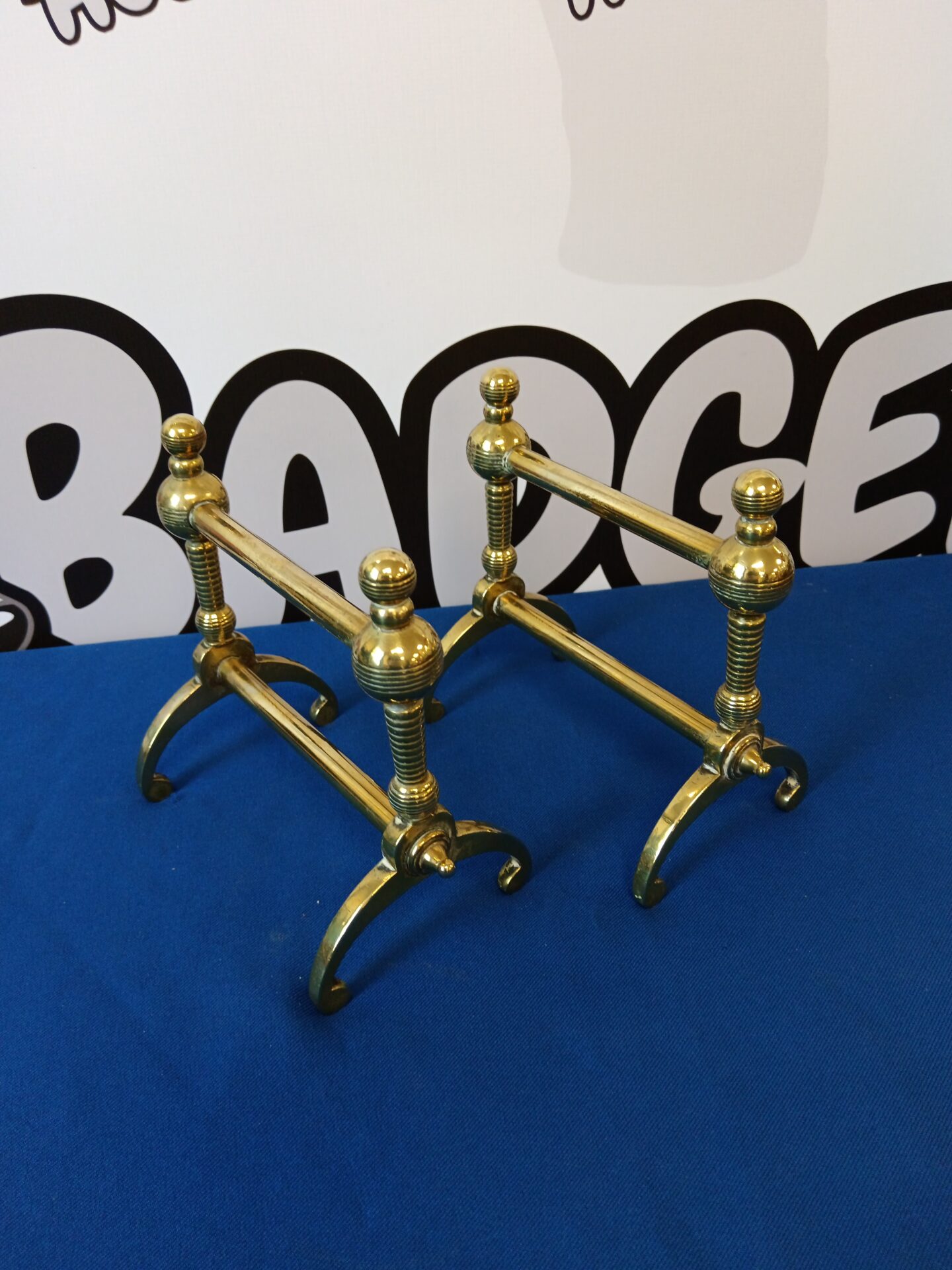 018 Vintage pair of brass fire dogs