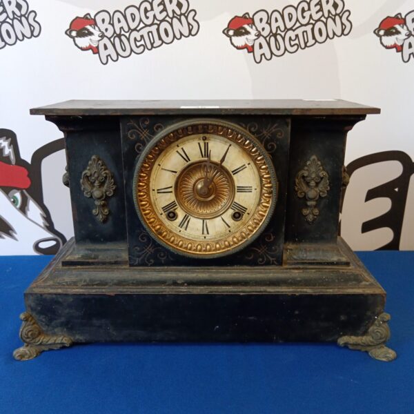 Antique Victorian cast iron mantle clock for restoration and display.