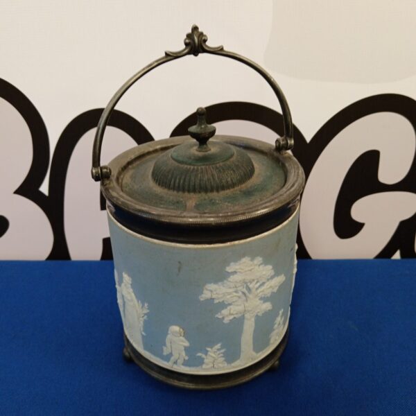 Vintage silver plate jasperware biscuit barrel