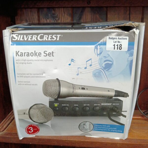 Silverline karaoke set with two microphones for home use.