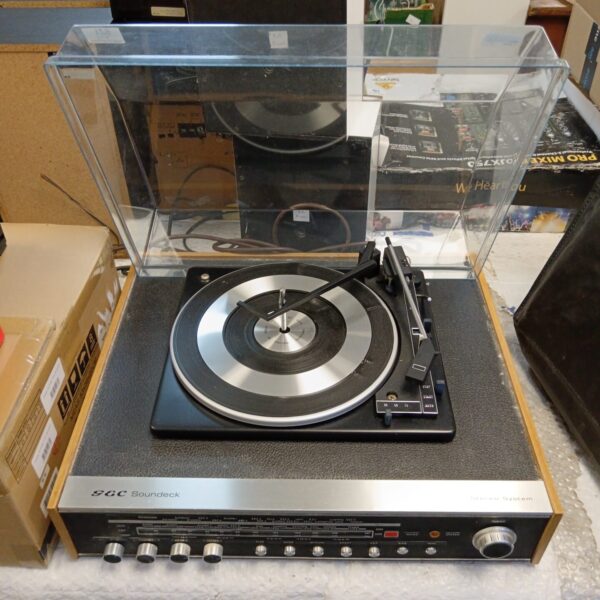 Vintage Gec Soundeck record player stereo system with clear lid.