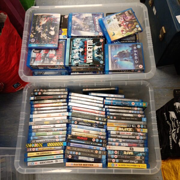 Large lot of Blu-ray movies with action and thriller titles.