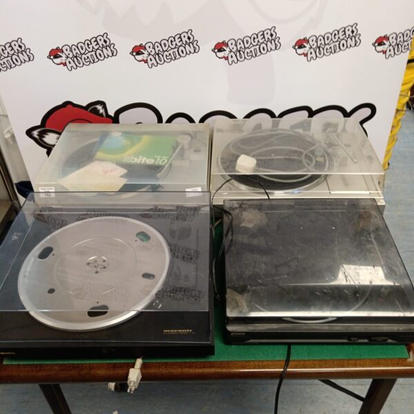 Lot of four vintage record players including Marantz and Sony models.