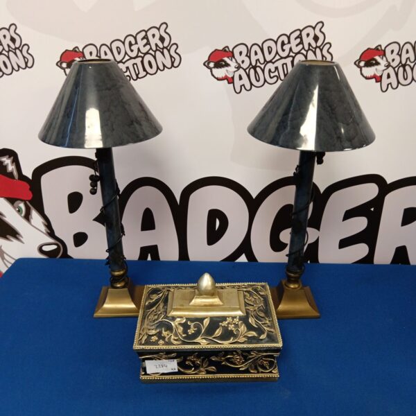 Vintage candlestick and trinket box set from the Luis Collection.
