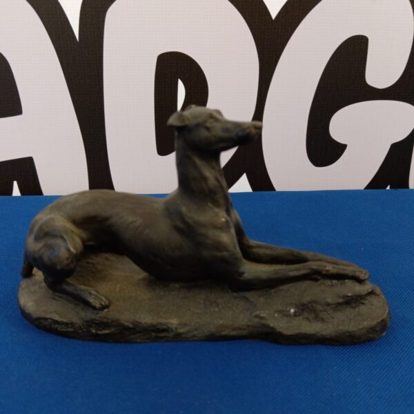 Detailed bronzed resin greyhound sculpture for home decor.
