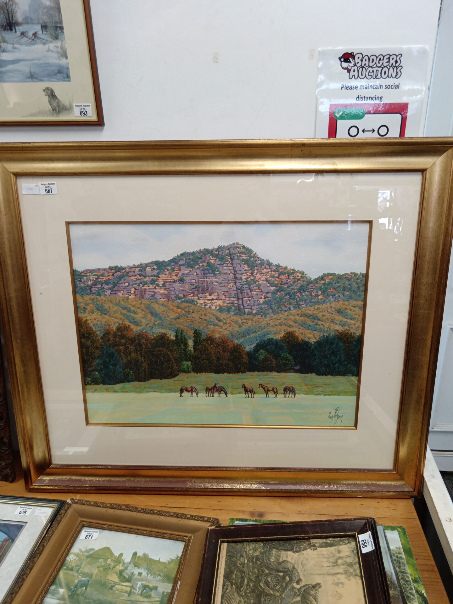 667 original harry -pidgeon acryllic artwork of horses mountainous scene