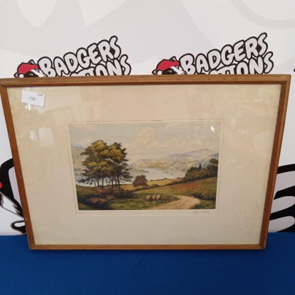 Vintage Ulswater landscape aquatint signed by Charles Smith.