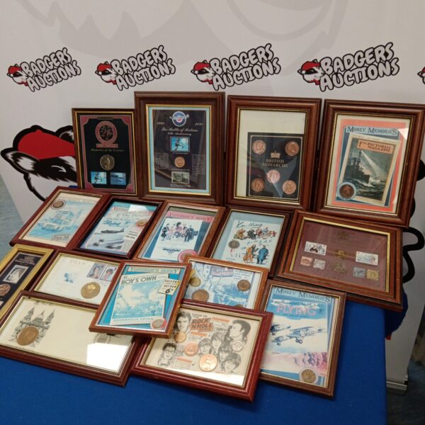 Framed coin collection featuring Yesterday's Money and Money Memories sets.