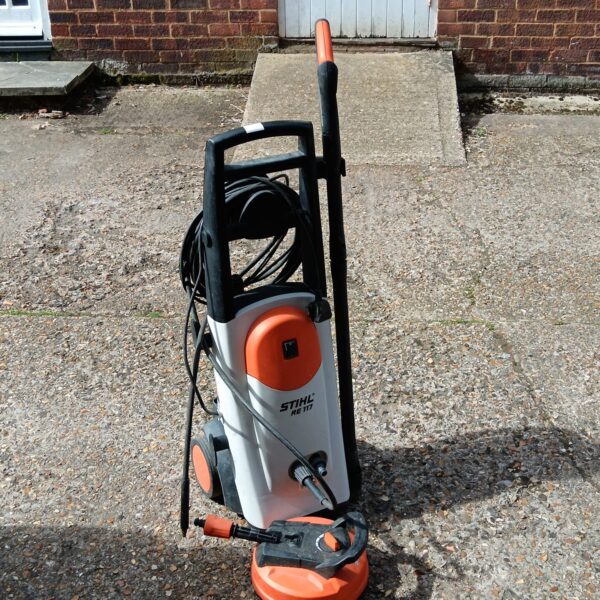 Stihl RE 117 pressure washer for garden and patio cleaning.