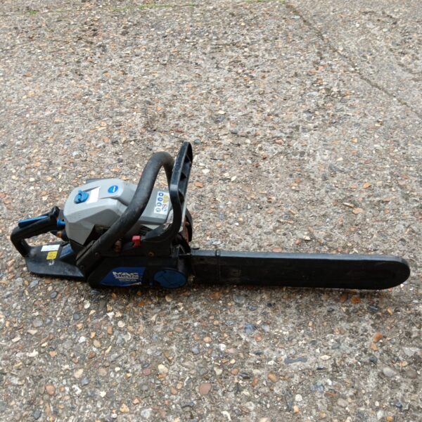 Used Mac Allister mcsp40 petrol chainsaw for garden maintenance.