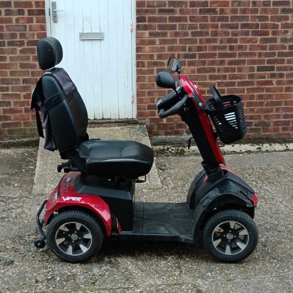 Red Drive Viper mobility scooter with adjustable seat and tiller.