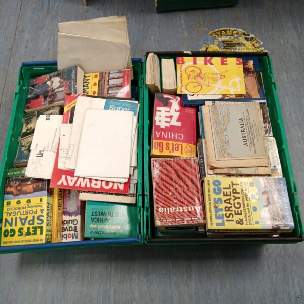 Vintage travel books lot from the 1980s, collectible guidebooks.