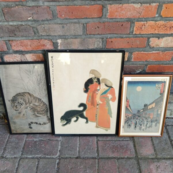 Vintage Japanese print of a tiger, framed antique art.