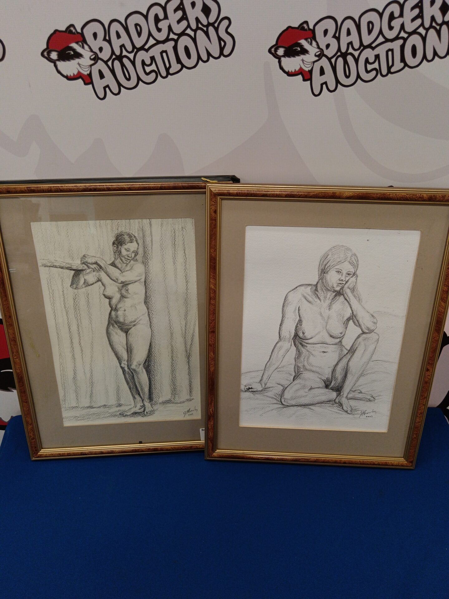 665 Pair of artist signed sketches of the nude female form