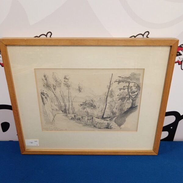 Antique 1838 pencil view of Lake Como, Switzerland.