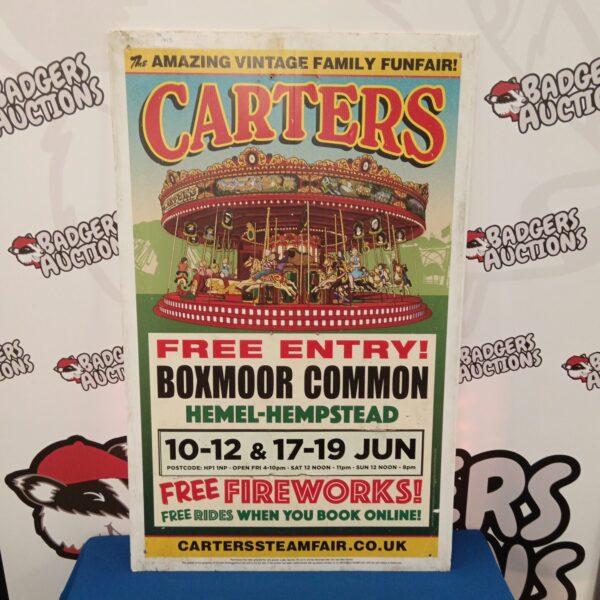 Vintage Carter's Steam Fair sign advertising events in Hemel Hempstead.