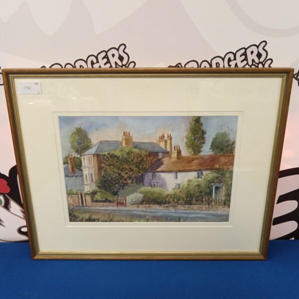 Signed J Walker pastel painting of cottages in Wimbledon.