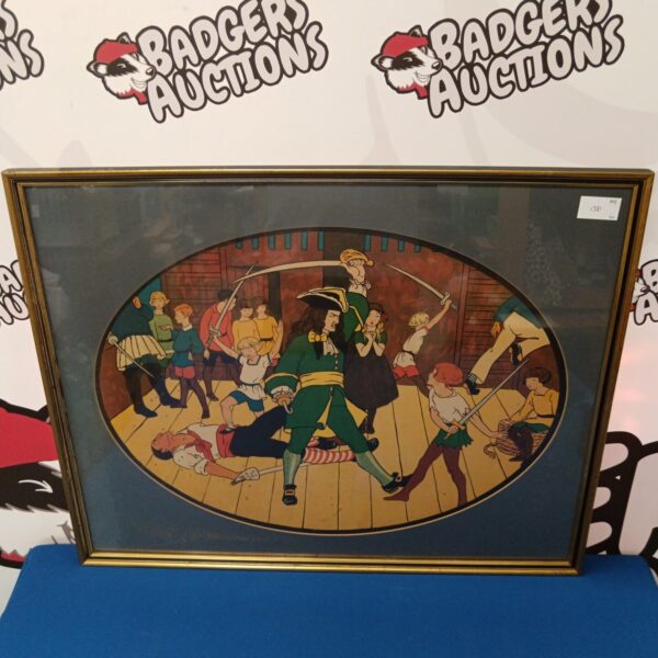 Antique 19th-century chromolithograph of Peter Pan and Captain Hook.