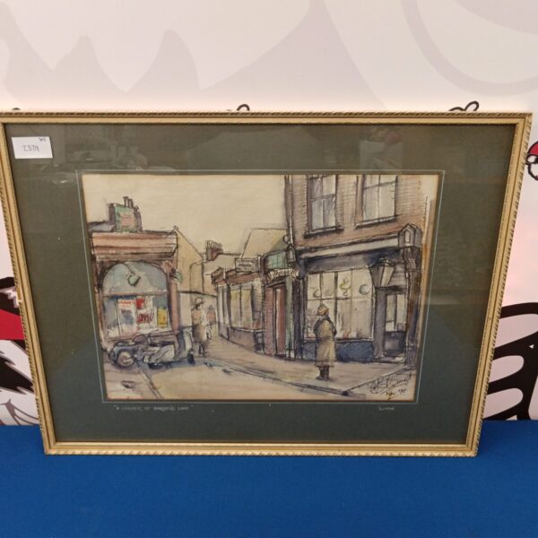 Original mixed media artwork of Luton Barbers Lane street scene.