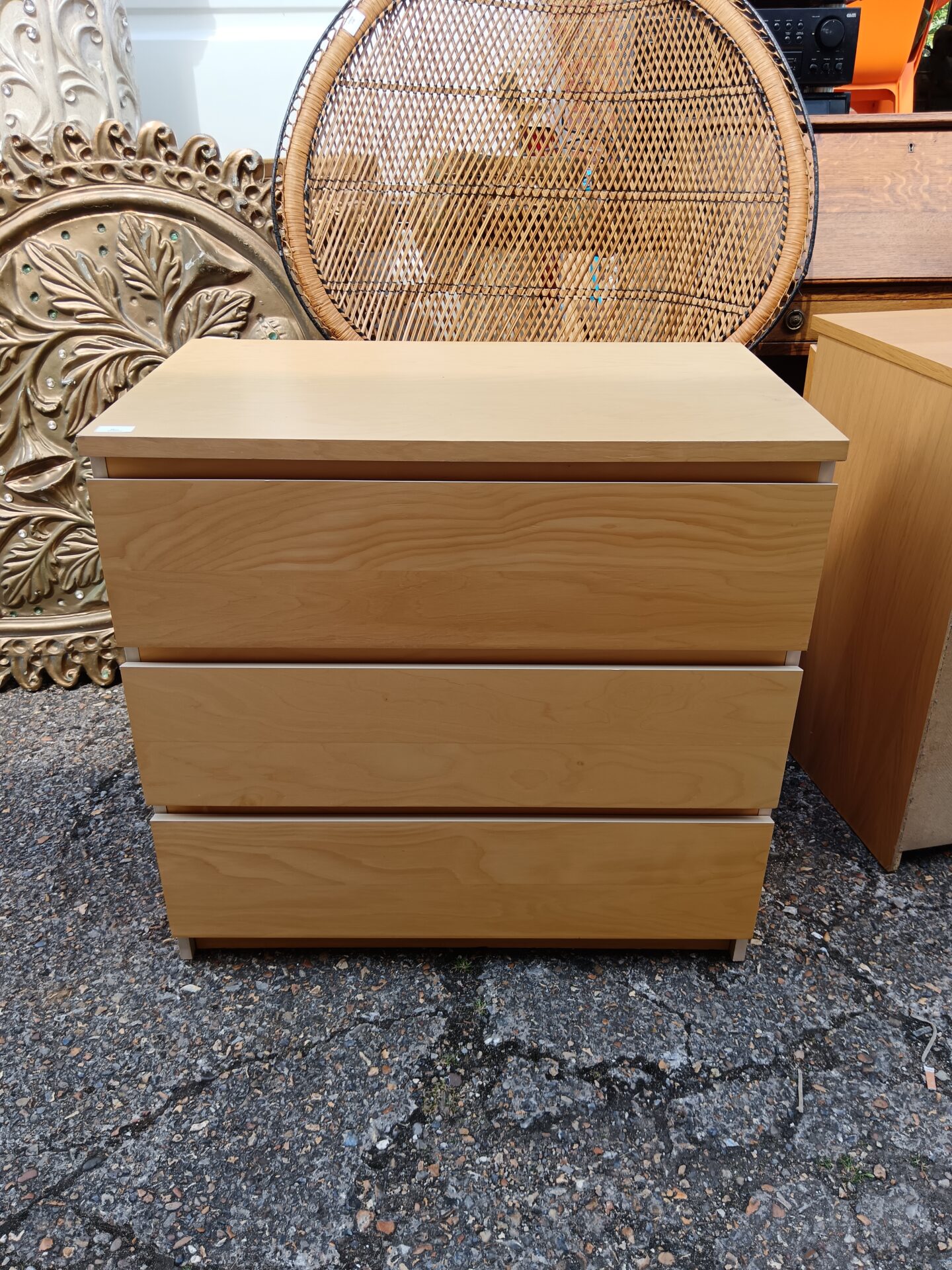 476 Pine effect three drawer cabinet W32”/D19”/H30”