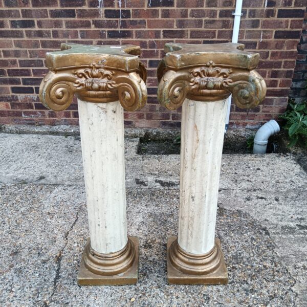 Pair of decorative fibreglass column plinths for garden or home display.
