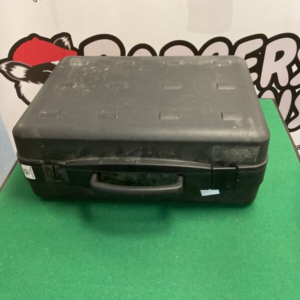 Front view of a durable hard plastic carry case.