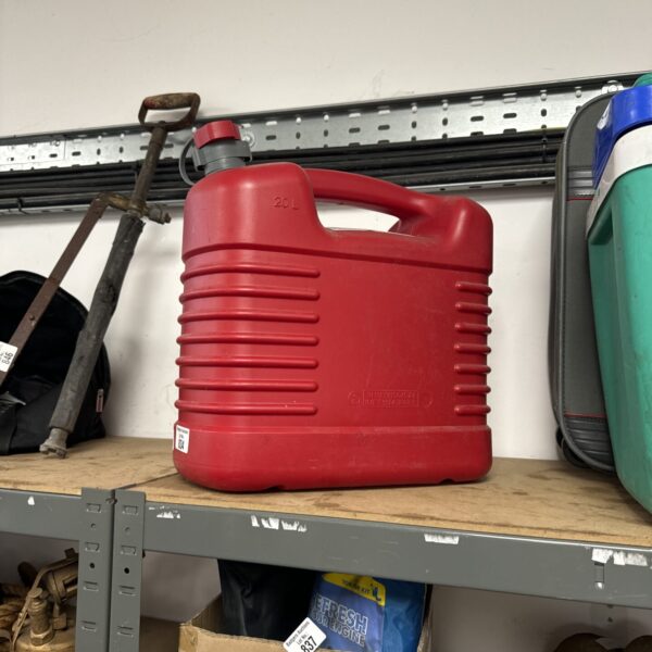 Red Pressol 20L jerry can for fuel or water storage.