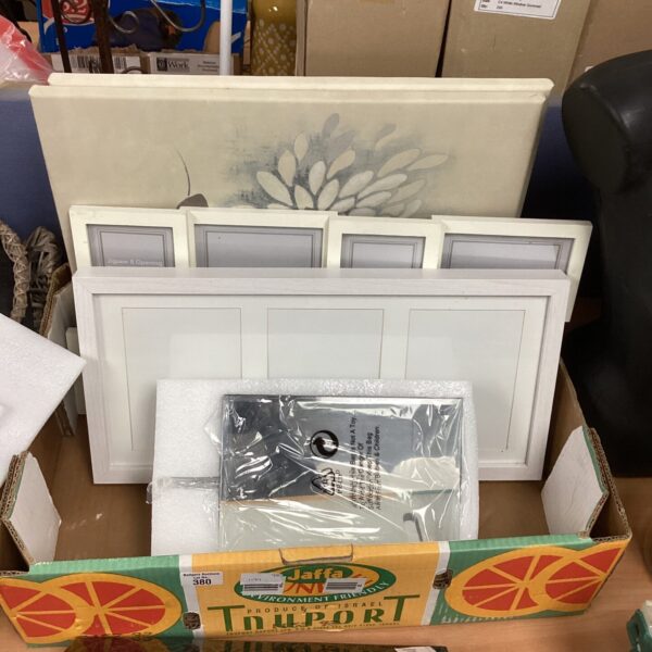 Mixed lot of photo frames and a new makeup mirror for home decor.