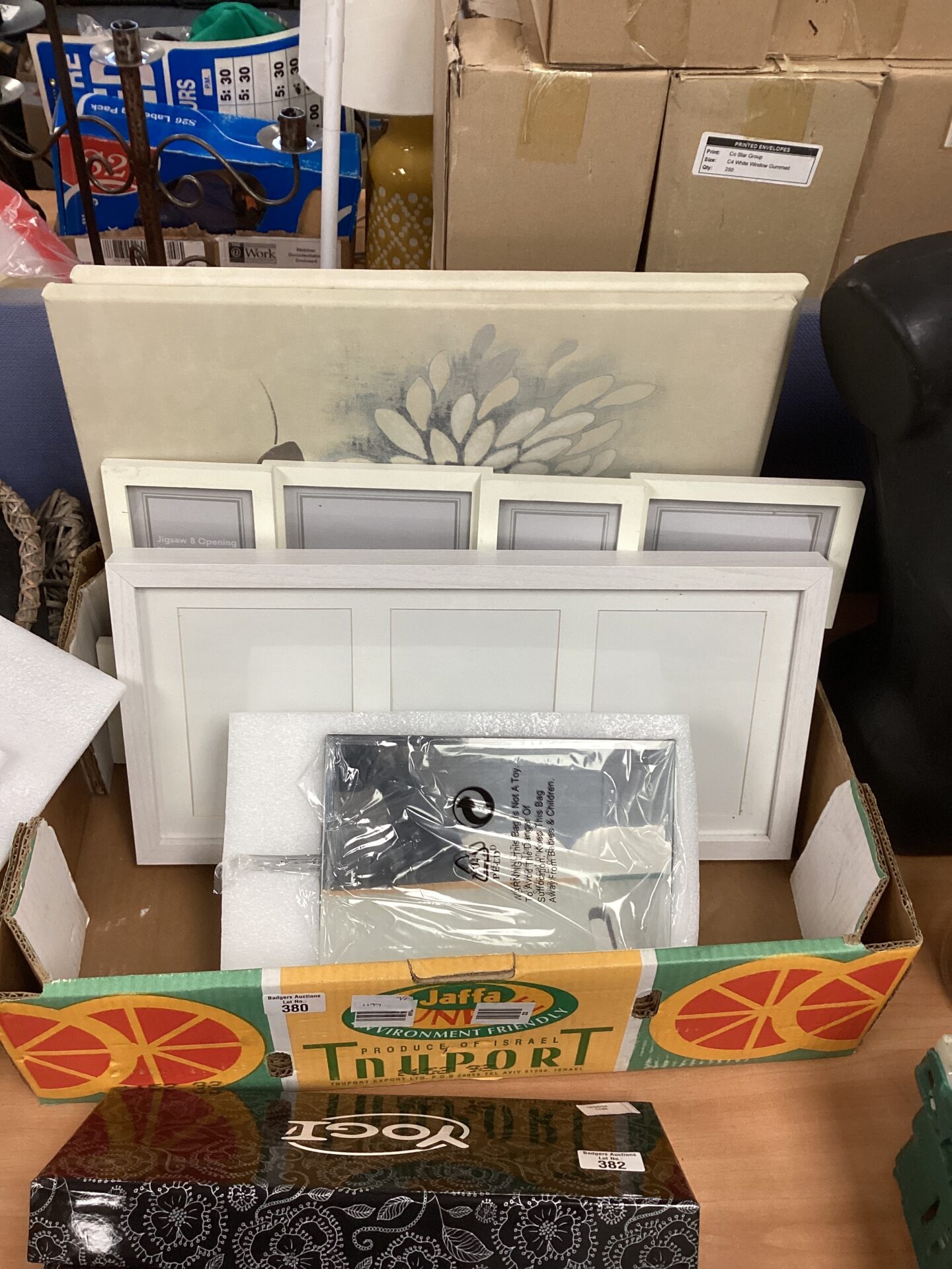 445 Box of mixed photo frames and new Make up Mirror