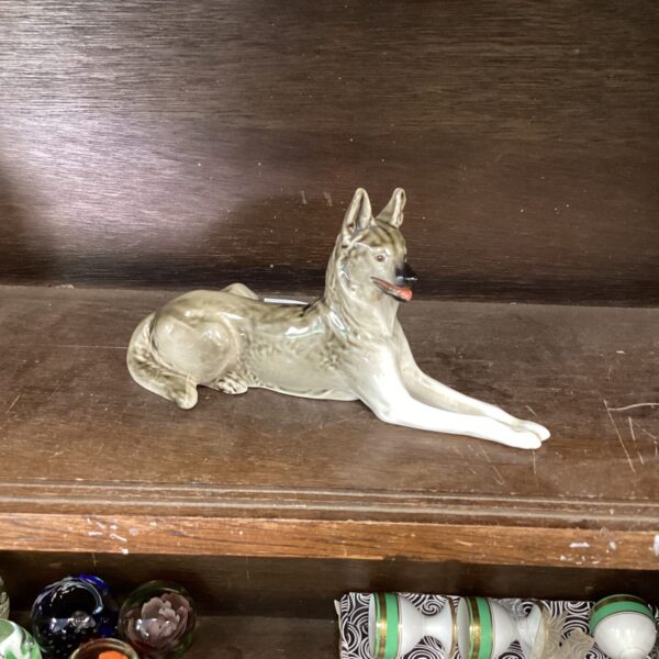 Vintage USSR porcelain dog figurine, detailed animal sculpture.