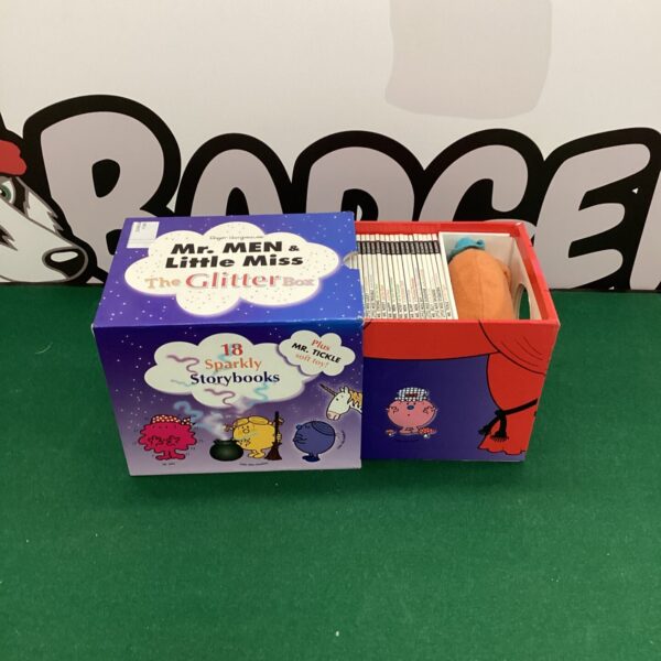 Vintage Mr Men Little Miss Glitter Box collection with toy.