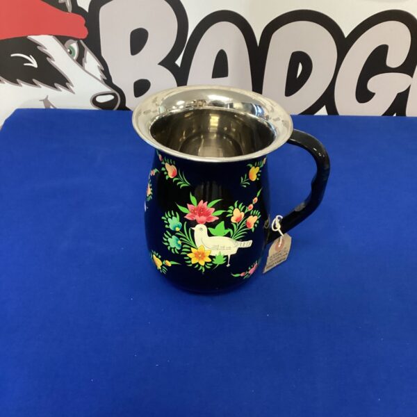 Vintage Kashmiri hand-painted water jug with floral design.