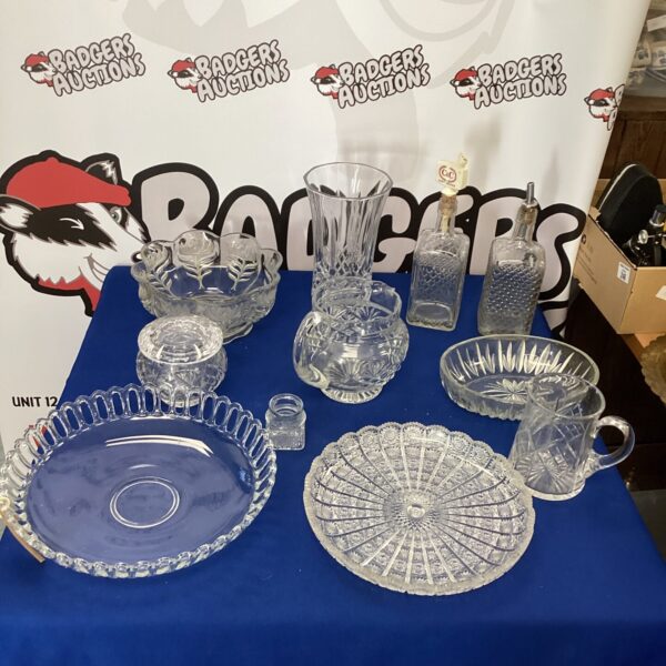 Intricate cut glass crystal serving dish for elegant display.