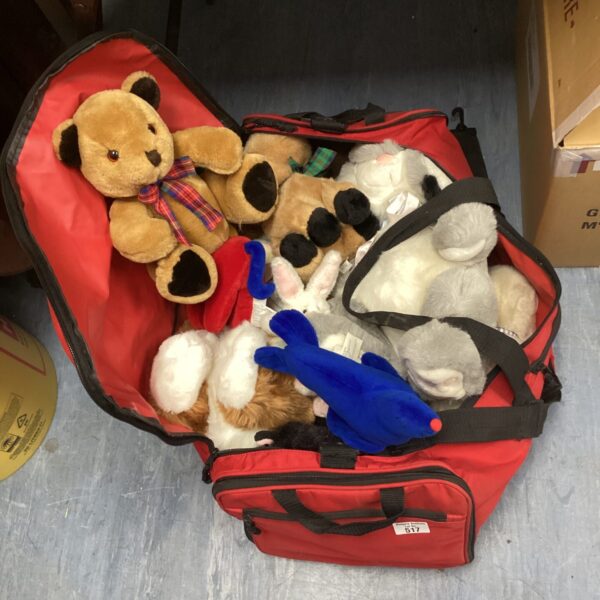 Vintage teddy bear lot with a variety of plush toys.