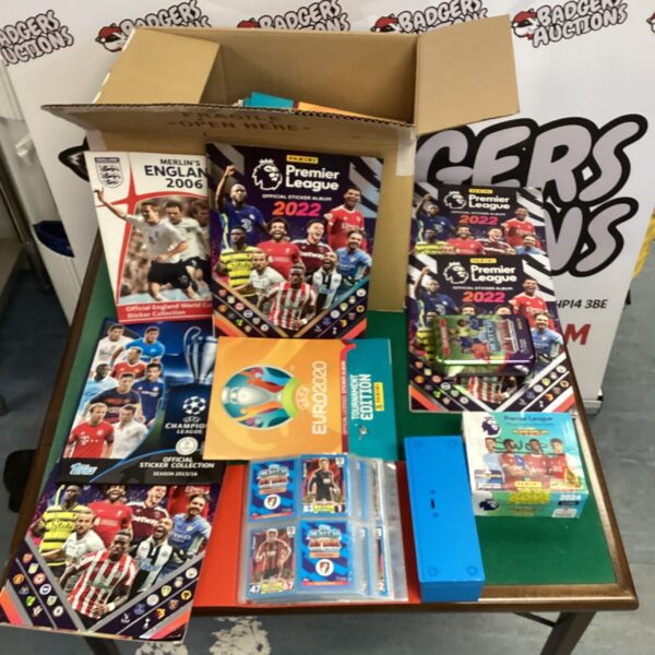 Vintage Panini football sticker albums and cards collection.