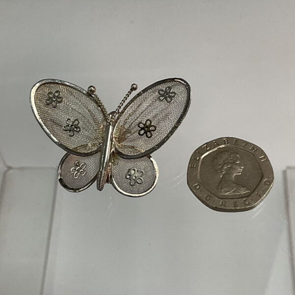 Vintage silver filigree butterfly pendant brooch jewellery.