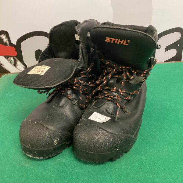 Size 10 Stihl chainsaw boots for forestry work and safety.