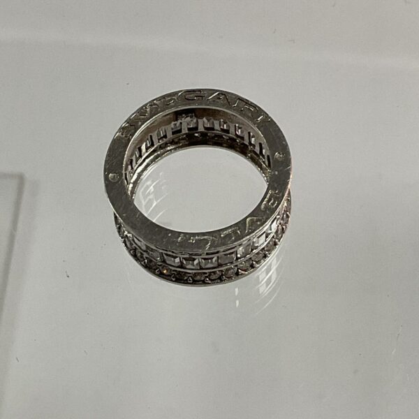 Silver Bvlgari style ring with white stones, fashion jewellery.