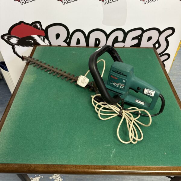 Bosch PHS 46G electric hedge trimmer in used condition.