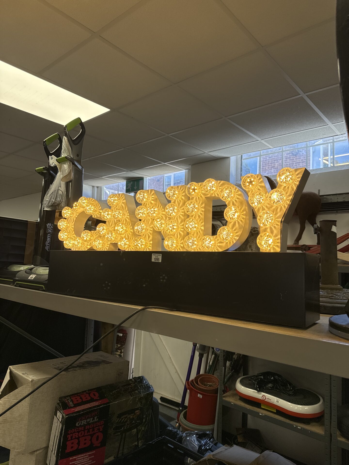 1095 Light up candy store sign 39” length – working, missing some caps from lights