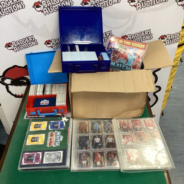 Large lot of Match football trading cards and plastic presentation boxes.